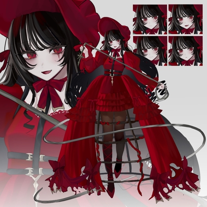 紅いドレスを纏った鞭を持つ黒髪少女