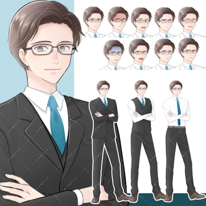 【商用利用一部可】成人男性 栗色の髪(スーツセット)
