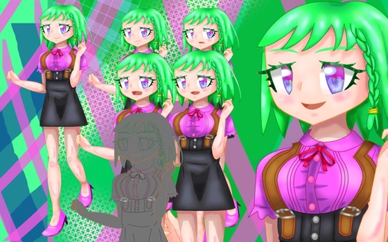 立ち絵素材18ジャンパースカート緑髪ショートヘアの女の子