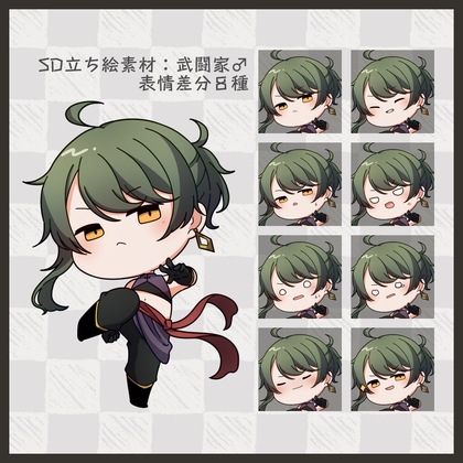 「【SD立ち絵素材】武闘家♂【表情8種】」(.MimiC.)