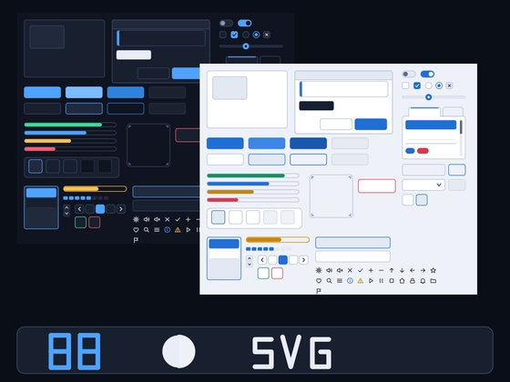 「Flat UI Kit ゲーム UI 素材 88種(ダーク/ライト・SVG・9スライス値つき)」(点検堂)