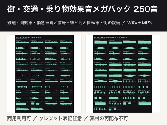 「街・交通・乗り物効果音メガパック 250音」(ゆくて舎)