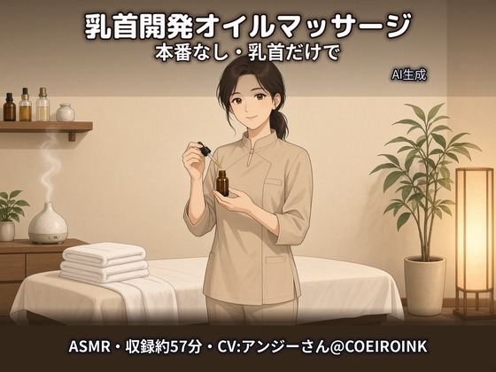 「【乳首責め×男性受け/本番なし・手コキなし】オイルでじっくり乳首開発～アロマサロンの施術師さん(34歳)が、やさしい声で乳首だけでイかせてくれる～【合成音声】」(コンテュニエーション)