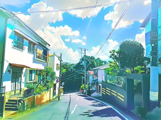 坂道の通学路3【背景素材_夕方差分+空くり抜きセット】