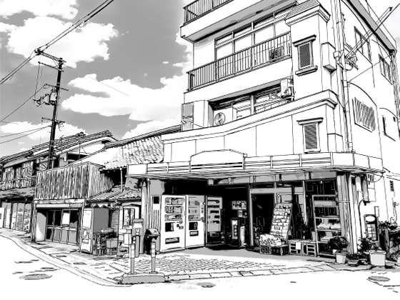 地方の商店/漫画背景【クリスタ対応PSD+トーンと線画セット】